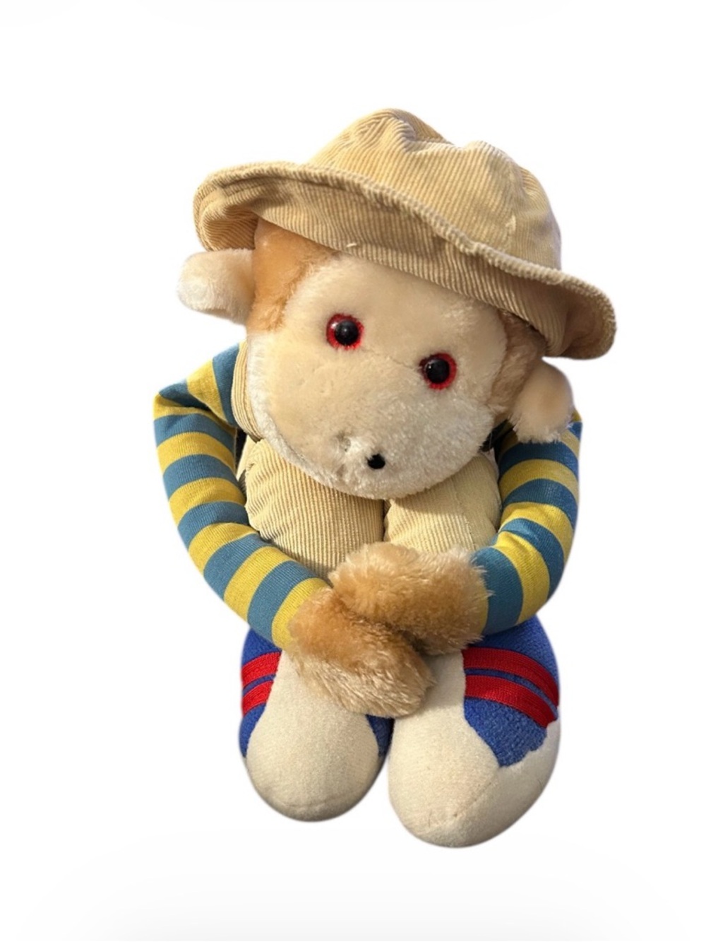 Vintage 24” McCrory 70s Knee Hugger Monkey Plush Tan Overalls Hat Korea Rare